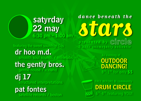 Circle invites you to join us for an OUTDOOR dance celebration under the stars!  May 22 from 6:30 pm - 1:00 am