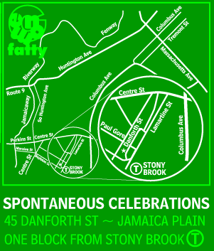 Sept 11 at Spontaneous Celebrations, 45 Danforth St., Jamaica Plain, just 1 block from Stony Brook T on the Orange Line